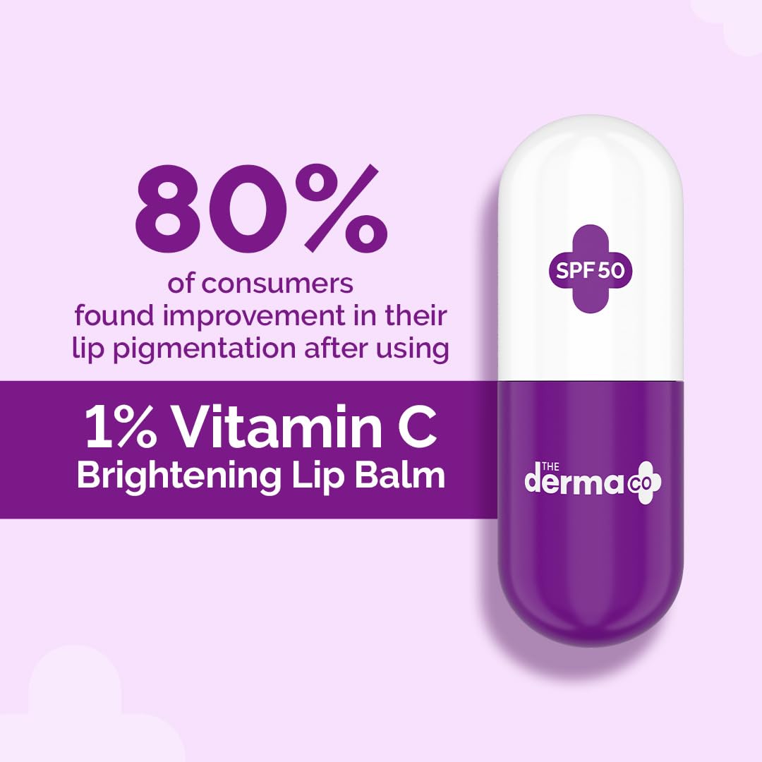 The Derma Co 1% Vitamin C Brightening Lip Balm with SPF 50 PA +++ I With Niacinamide & Hyaluronic Acid | Reduce Lip Pigmentation | Protects From Sun Damage | For Dark, Pigmented, Dry Lips | 4.5g