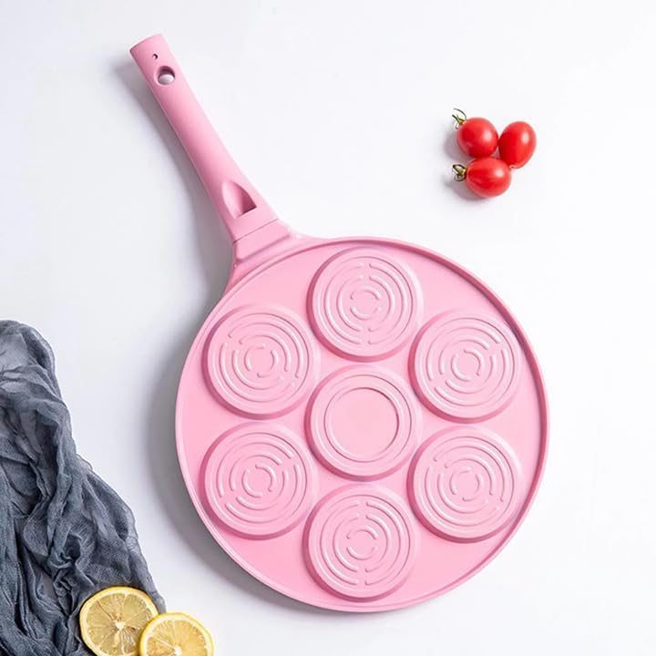 ZDQTRA 7 Mini Hole Nonstick Pancake Maker with Handle,Griddle Crepe Omelet Egg pan for Gas Stove Friendly,Unique Cute Animal Design for Kids(1pcs/Multi Color)