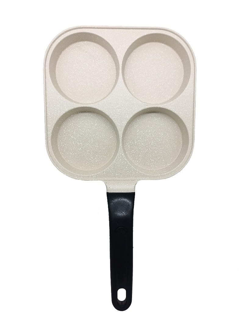 2heet Non Stick Appam Maker Uttappa Tawa (4-Cavities), Granite Uttapam Pan, Gas&Induction Compatible, 19.5 cm, PFOA Free (Beige)