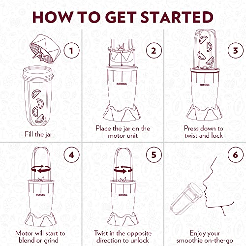 Borosil Plastic Nutrifresh Pb31 Portable Mini-Blender & Grinder, 500 Ml Blending Jar, 300 Ml Chutney Jar, For Blending Smoothies & Chutneys, Dry Grinding Spices, Black, 400 W, 400 Watt