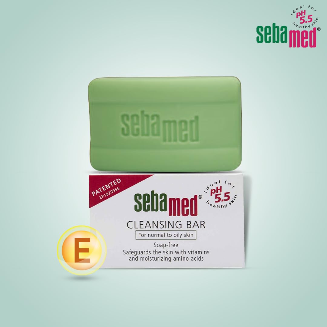 SebaMed Cleansing Bar, Ph5.5, Gentle, Non Drying, Soap Free, Moisturizing Bath, Vitamins & Amino Acids L Free From Phthalates, Dermatologically & Clinically Tested L Ideal, 100 Gm