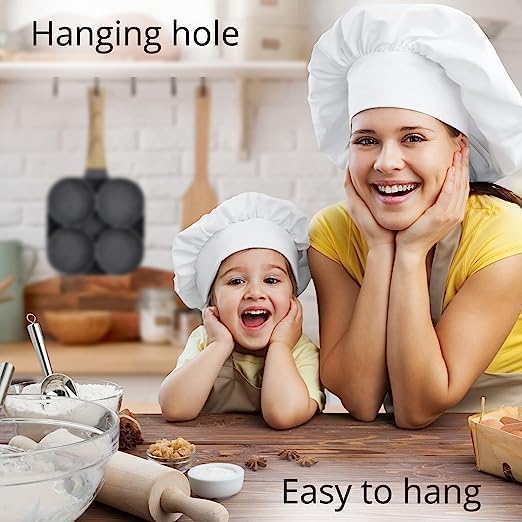 ZEVON Non Stick Egg Frying pan 4 Hole, Multi-Purpose Frying pan for Omelet uttapam,idli Burger Poached Egg Kitchen Breakfast(1pcs) (Black)