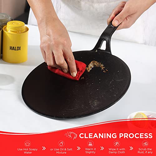 Vinod Legacy Pre-Seasoned Cast Iron Dosa Tawa of 28 cm,Dosa Kallu, Roti, Chapati Tawa Pan,Non Toxic,Enamel Free and Coating Free,Gas Stove Friednly,Black,1 Pc