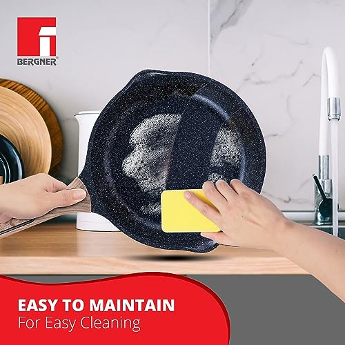 BERGNER Ultimate ILag Marble Non Stick Frypan/Frying Pan, 24 cm, 1.8 litres, Induction Base, Wooden Soft Touch Handle, Food Safe (PFOA Free), Thickness 4.5mm, 1 Year Warranty, Grey