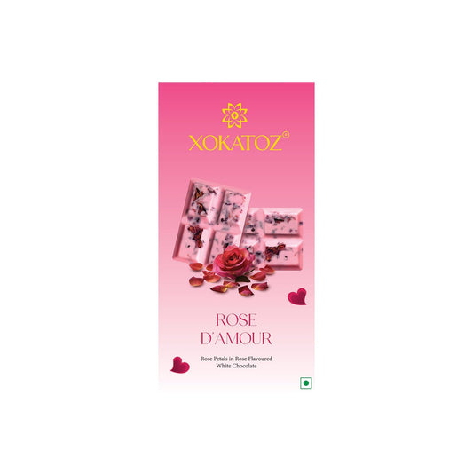 XOKATOZ Exotic Premium Chocolate - 1 Rose D’Amour Flavour - Flavoured White Chocolate Bars - Gift Set - Pack of 1, 75 gm (75 gm x 1)