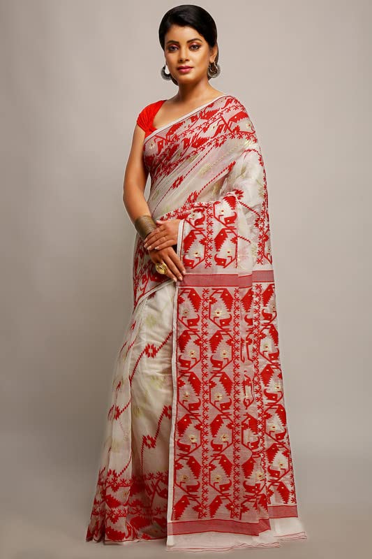 BENGAL HANDLOOM Women's Cotton Silk Exclusive Allover Soft Mod1 Jamdani Sarees, Multi