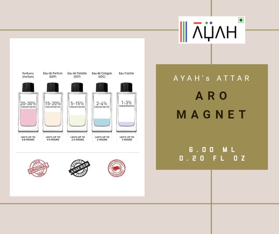 Bashaji Attar ARO MAGNET; Real, Organic & Long Lasting Unisex Roll-On Concentrated Perfume Oil - 6 ML, Pack of 1