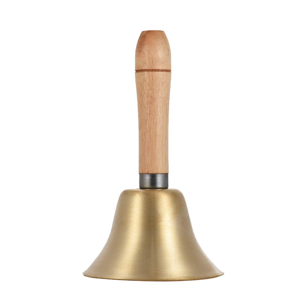 Brass Hand Bell Loud Call Bell Handbell Desk Ringbell with Wooden Handle Festival Decoration Food Line Alarm School Hotel Sercive