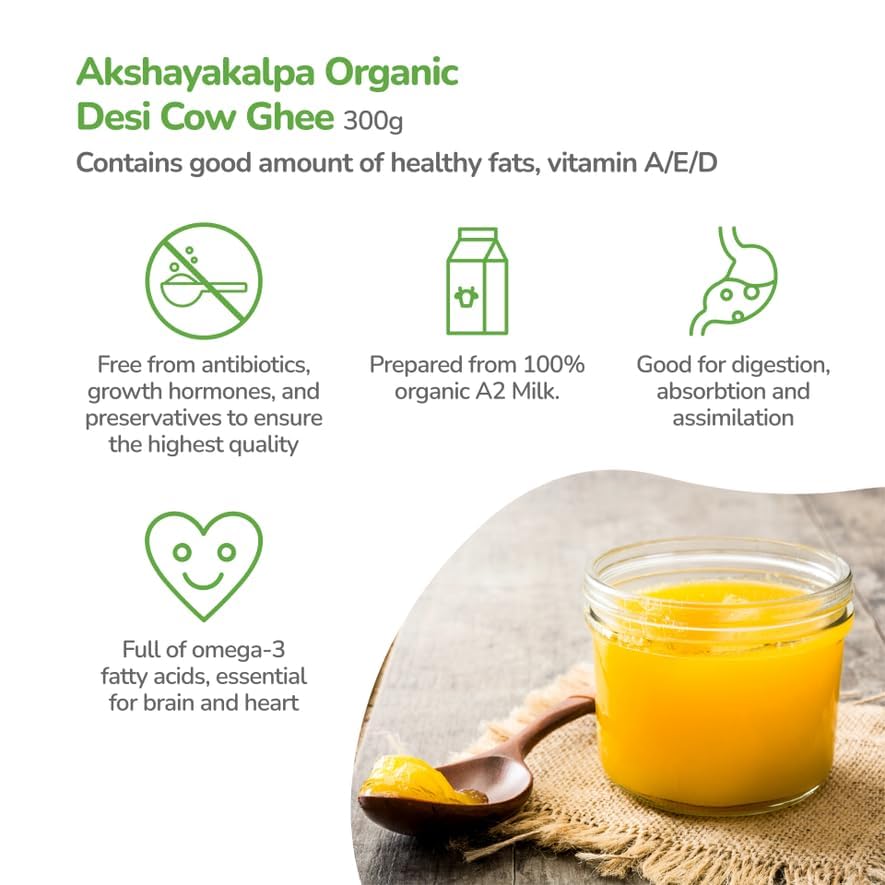 Akshayakalpa Organic Desi Cow Ghee, 300ml - Pure organic ghee, traditionally-churned, chemical-free, granular ghee, nutritious by nature
