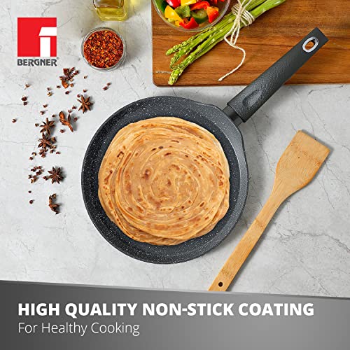 BERGNER Aluminium Orion Marble Non-Stick Tawa/Dosa Tawa 28 Cm, Induction Base, Minimum Oil Cooking, Food Safe, Grey