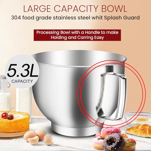 Taurus Stand Mixer 1200W with Copper Motor|5.3L SS Bowl |Metal Gear for Stability|8 Speed Setting Includes Whisking Cone, Mixing Beater,Dough Hook & Splash Guard|Dough Atta Maker Machine (Mixing Chef)