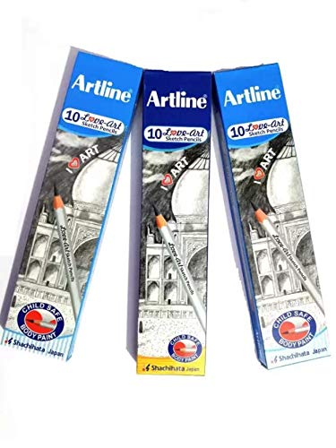 Artline Love Art Ultra Dark Sketch Pencil Set|Lightweight With Comfortable Grip|Pencil Set For Drawing|Shading|Safe Pencils For Children|6B|8B&10B|Set Of 30 Sketch Pencil|Black