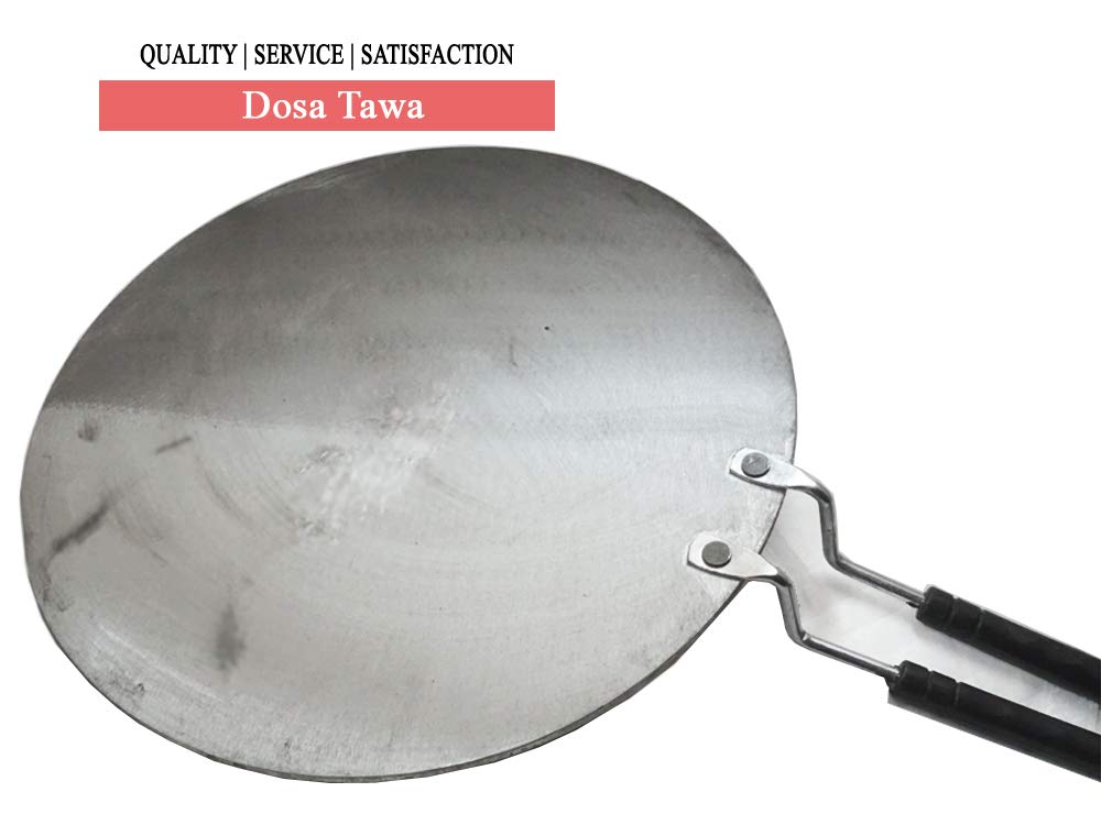 Super HK Iron Dosa Tawa Pure Iron with Handle 12 inch Width Especially Designed for Dosa/South Indian Dishes (Silver)