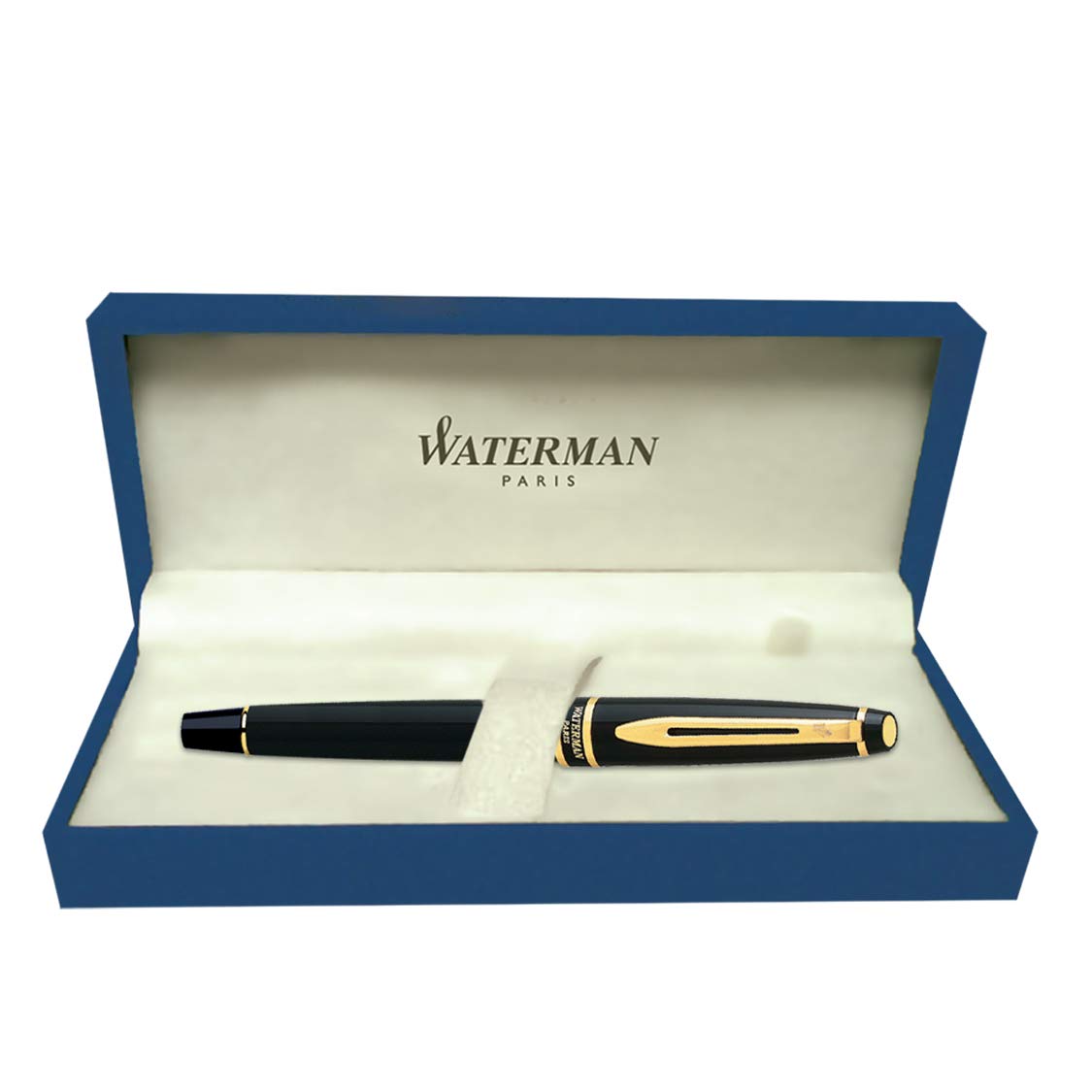 Waterman Expert Gold Trim Fountain Pen, Medium Nib (Blue)