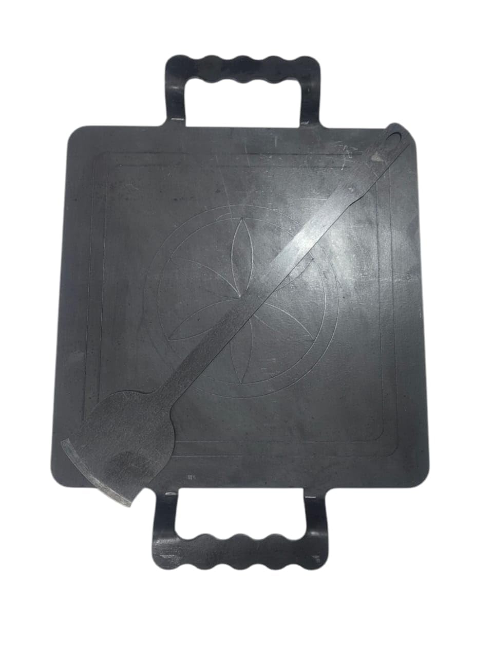 SANA Steels- Traditional Iron Made Pathri Tawa, 10 Inch Square, Double Handle, for Making Dosa, Roti, Chapati and Frying, Black Color (Square PATHRI TAWA)