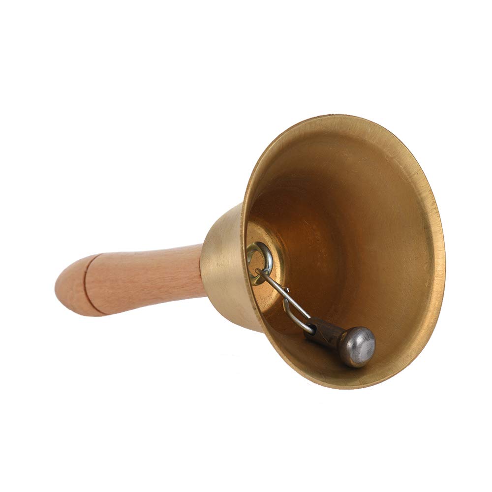 Brass Hand Bell Loud Call Bell Handbell Desk Ringbell with Wooden Handle Festival Decoration Food Line Alarm School Hotel Sercive