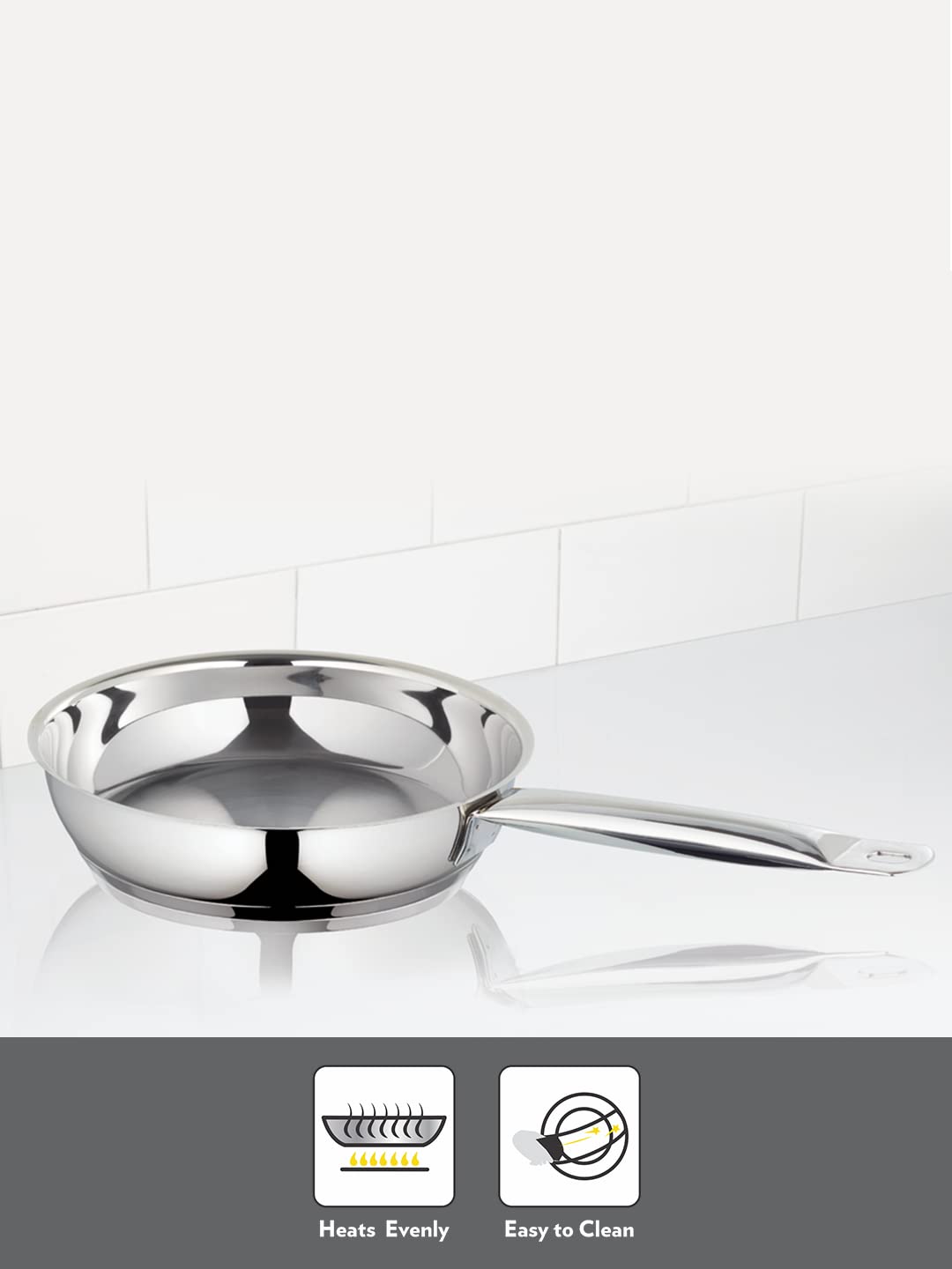 Borosil Cookfresh Stainless Steel Frying Pan 2.2 L (24 cm) | Impact Bonded Tri-ply Bottom | Gas Stove, Induction, Hot Plate Friendly | Uniform Heating, Cooltouch Handle | Skillet Fry Pan