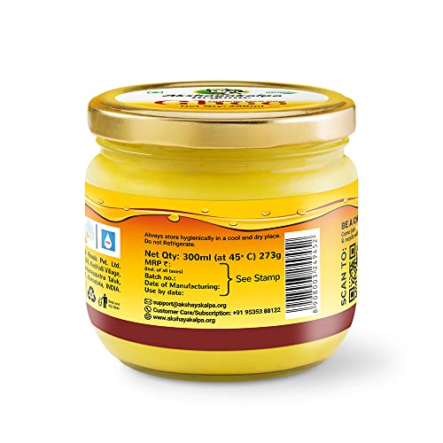Akshayakalpa Organic Desi Cow Ghee, 300ml - Pure organic ghee, traditionally-churned, chemical-free, granular ghee, nutritious by nature