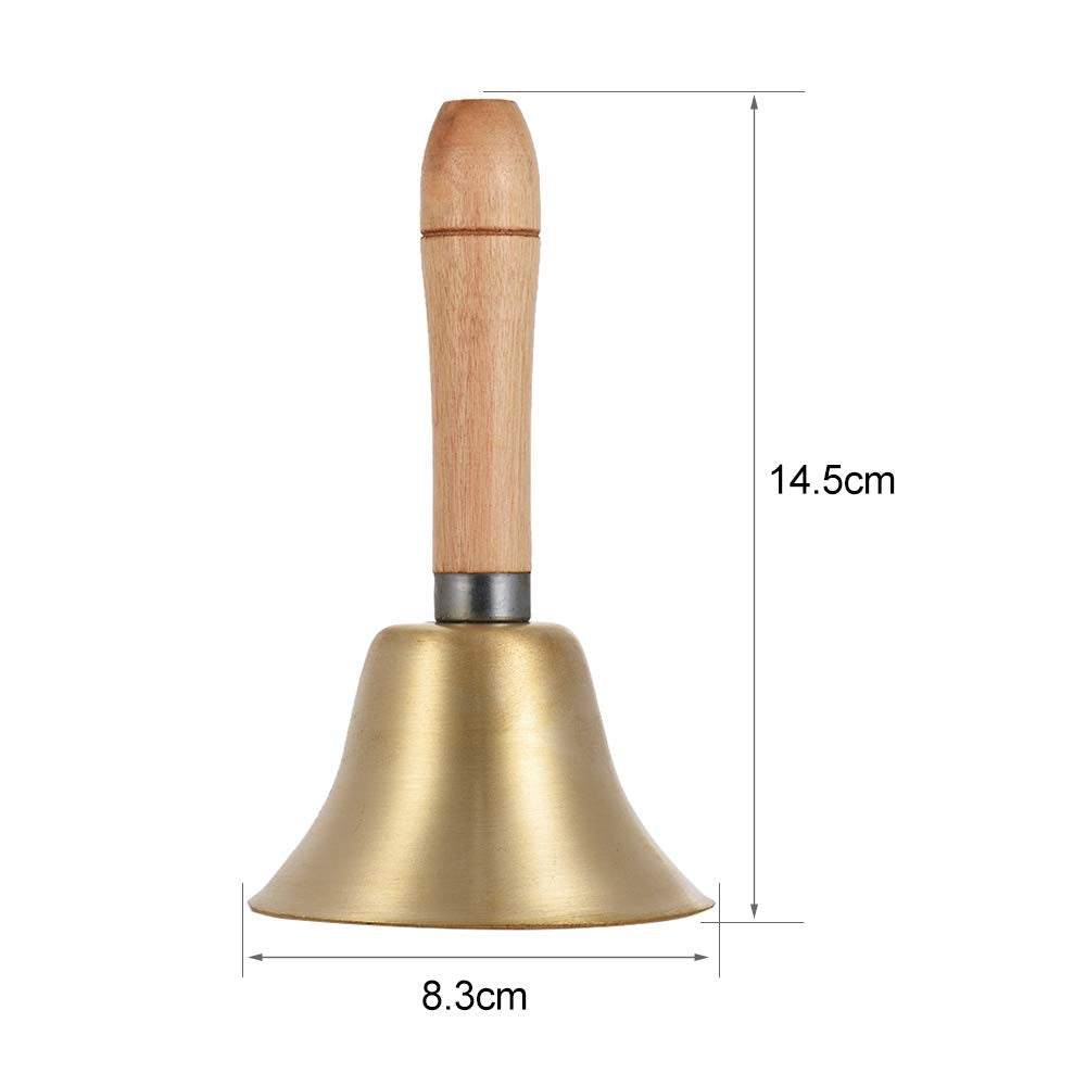 Brass Hand Bell Loud Call Bell Handbell Desk Ringbell with Wooden Handle Festival Decoration Food Line Alarm School Hotel Sercive