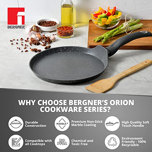 BERGNER Aluminium Orion Marble Non-Stick Tawa/Dosa Tawa 28 Cm, Induction Base, Minimum Oil Cooking, Food Safe, Grey