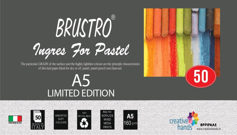 Brustro Artist's Pastel Papers, A5 Size, 160 GSM, Assorted Soft, 50 Sheets
