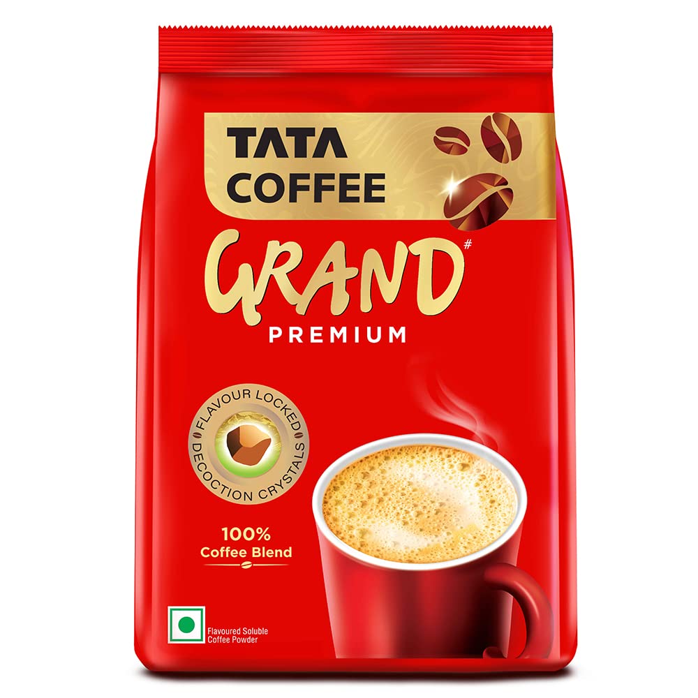 Tata Coffee Grand Premium Instant Coffee | 100% Coffee Blend | with Flavour Locked Decoction Crystals| 200G Pouch