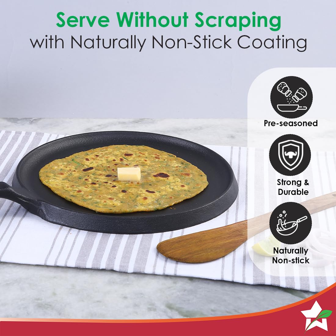 Wonderchef Forza Cast-Iron 25 cm Dosa Tawa Pan | Pre-Seasoned Cookware | Induction Friendly | 3.8 mm| with Lifetime Exchange Warranty