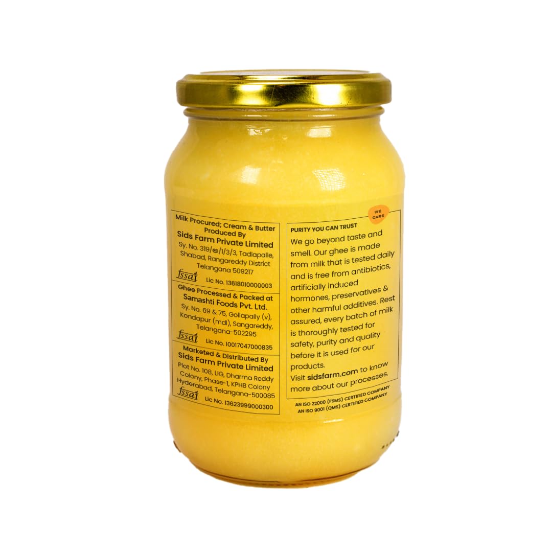 Sid’s Farm Cow Ghee - 350g | Aromatic and Granular | Made With Safe Tested Milk | Free From Antibiotics, Preservatives and Induced Hormones | Glass Jar