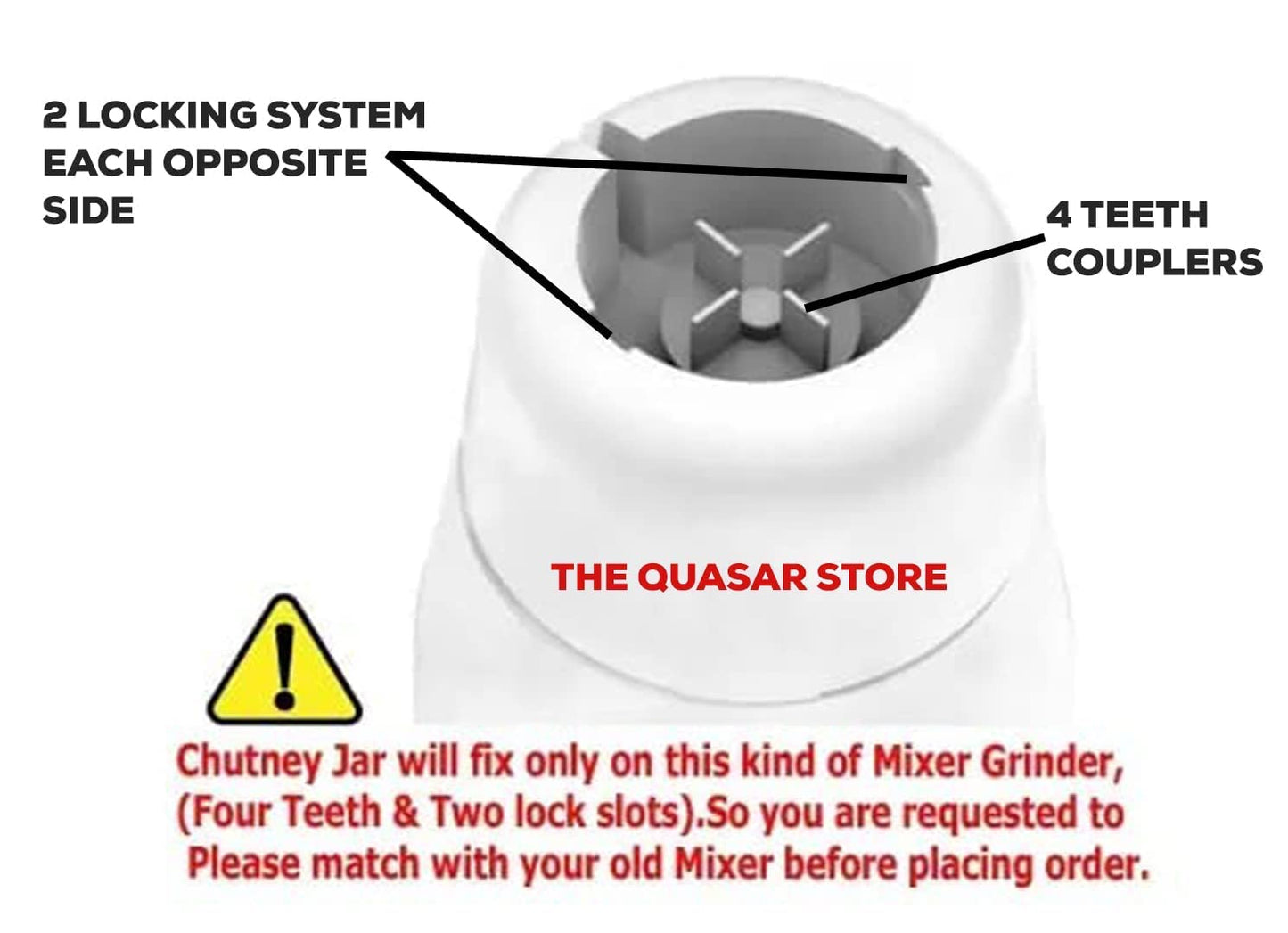 The Quasar Store Combo Chutney Jar, Mixer Jar (180 Ml 400 Ml) Suitable For All Local & Branded Mixer Which Comes With 2 Lock & 4 Teeth Coupler - Silver