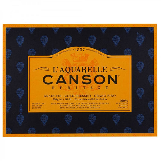 Canson Heritage Cotton 300 GSM Cold Pressed 26 x 36 cm Paper Block(White, 20 Sheets)