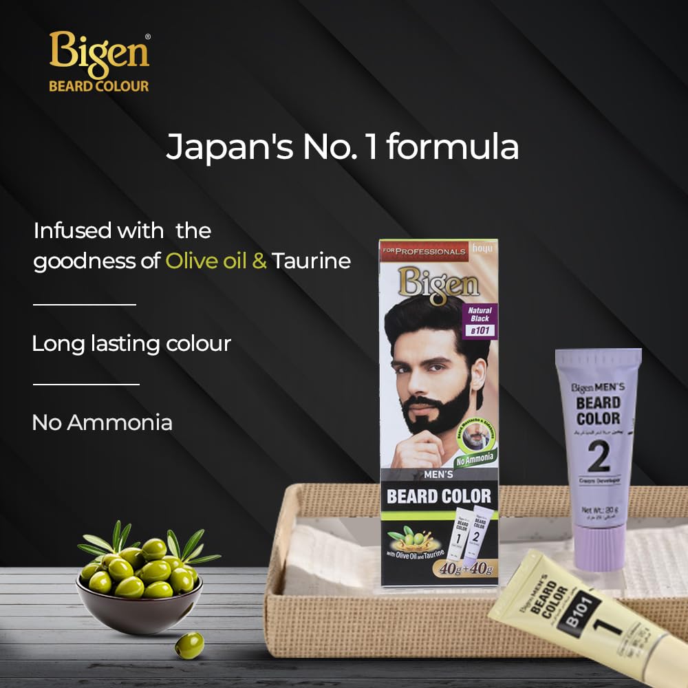 Bigen Proffesional Beard colour B101 Natural Black| Leaves no Stains, 40g+40g