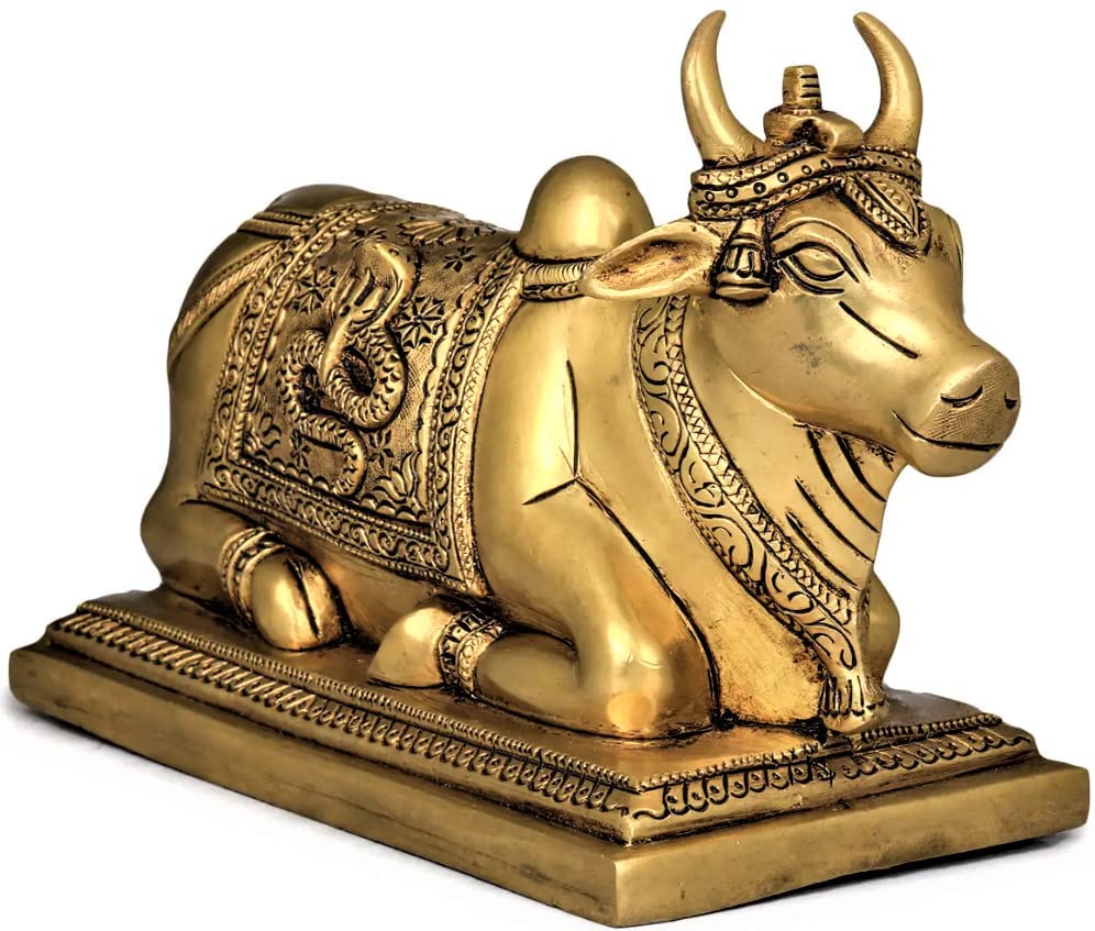 Brass Mart Astadhatu Brass Nandi Bull Idol for Home Temple/Decorative Brisabh Nandi Idol for Puja/Shiv Nandi Puja Idol (4 Cm, Gold), Idol