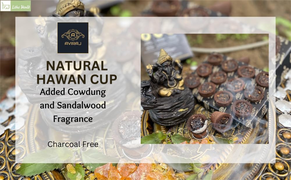 Aviraj Loban Cups Dhoop for Pooja (72 Cups) | Havan Cups for Pooja | Natural Guggal/Sambrani Cup Dhoop Original | Charcoal Free | Pack of 6 Trays