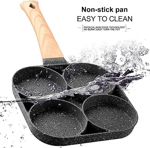 ZEVON Non Stick Egg Frying pan 4 Hole, Multi-Purpose Frying pan for Omelet uttapam,idli Burger Poached Egg Kitchen Breakfast(1pcs) (Black)