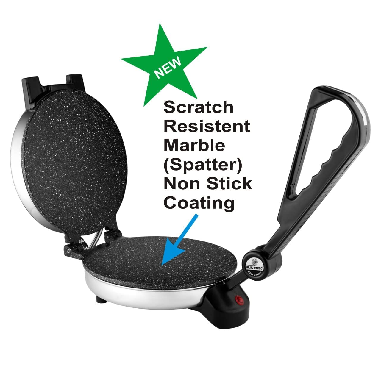 BAJAJ VACCO New Go-Ezzee Chapati/Roti/Khakhra Maker, Mc-02 - Marble (Spatter) Nonstick Coating Wattage 900 Watts, Stainless Steel