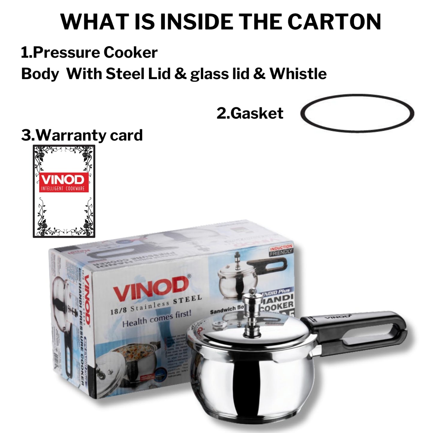 Vinod Splendid Plus Stainless Steel Pressure Cooker Outer Lid 1.5 Litre | SAS Bottom Handi Cooker | Extra Glass Lid | Induction and Gas Base | ISI and CE certified | 2 Years Warranty
