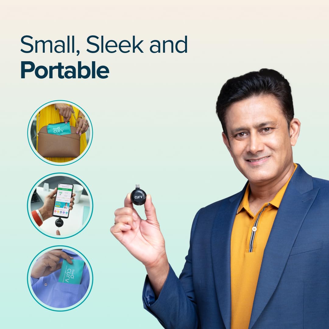 BeatO CURV Sugar Test Machine | FREE 25 Strips & 25 Lancets (Type-C USB Connector) | Simple & accurate testing of Blood sugar levels at home |Smartphone Connected Glucometer Machine | Android only | ISO Certified: Made in India