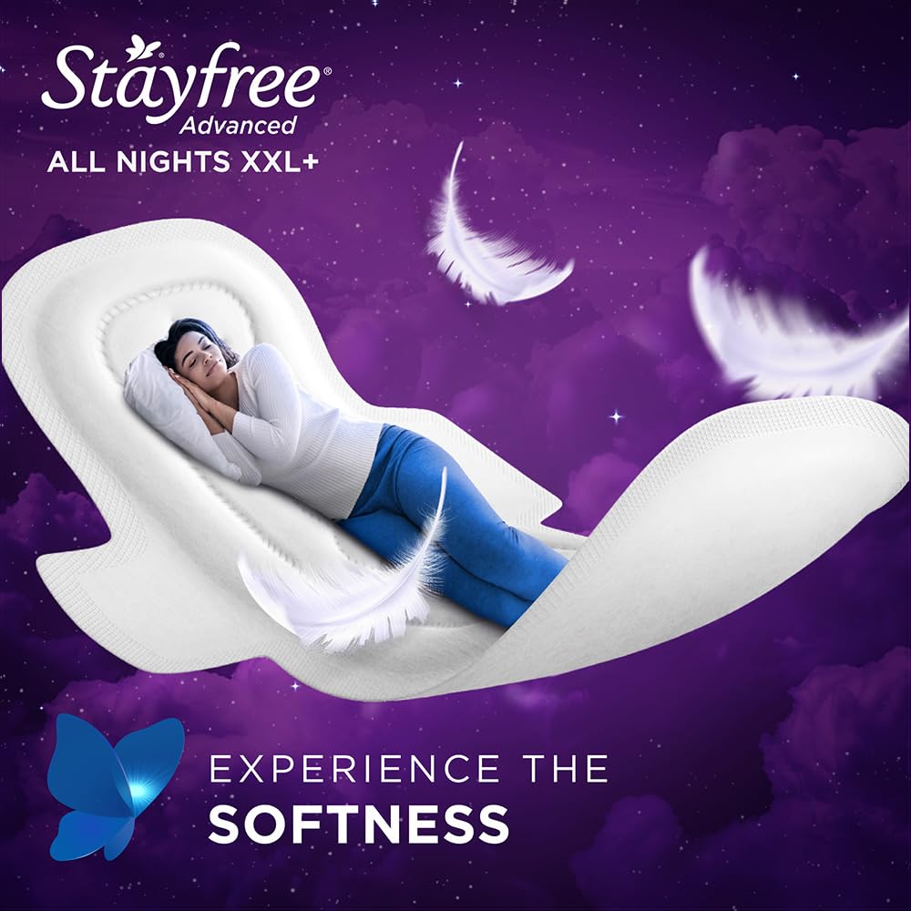 Stayfree Advanced XXL+ Ultra Thin Sanitary Pads for Women | 16 Soft Cotton Pads for All Night Ultra Comfort | Absorbs 2x More with Wider Back | Prevent Rashes | Odour Control