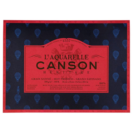 Canson Héritage Cotton 300 GSM Hot Pressed 36 x 51 cm Paper Block(White, 20 Sheets)