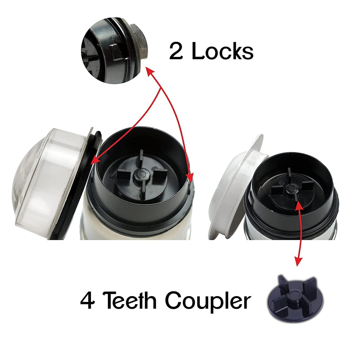 The Quasar Store Combo Chutney Jar, Mixer Jar (180 Ml 400 Ml) Suitable For All Local & Branded Mixer Which Comes With 2 Lock & 4 Teeth Coupler - Silver