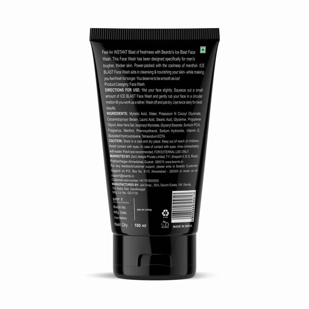 BEARDO Ice Blast Cooling Facewash for Men, 100 ml | INSTANT Icy freshness | Aloe Vera Face wash, Vitamin E & Menthol for cool lock technology | Refreshing & Hydrating facewash