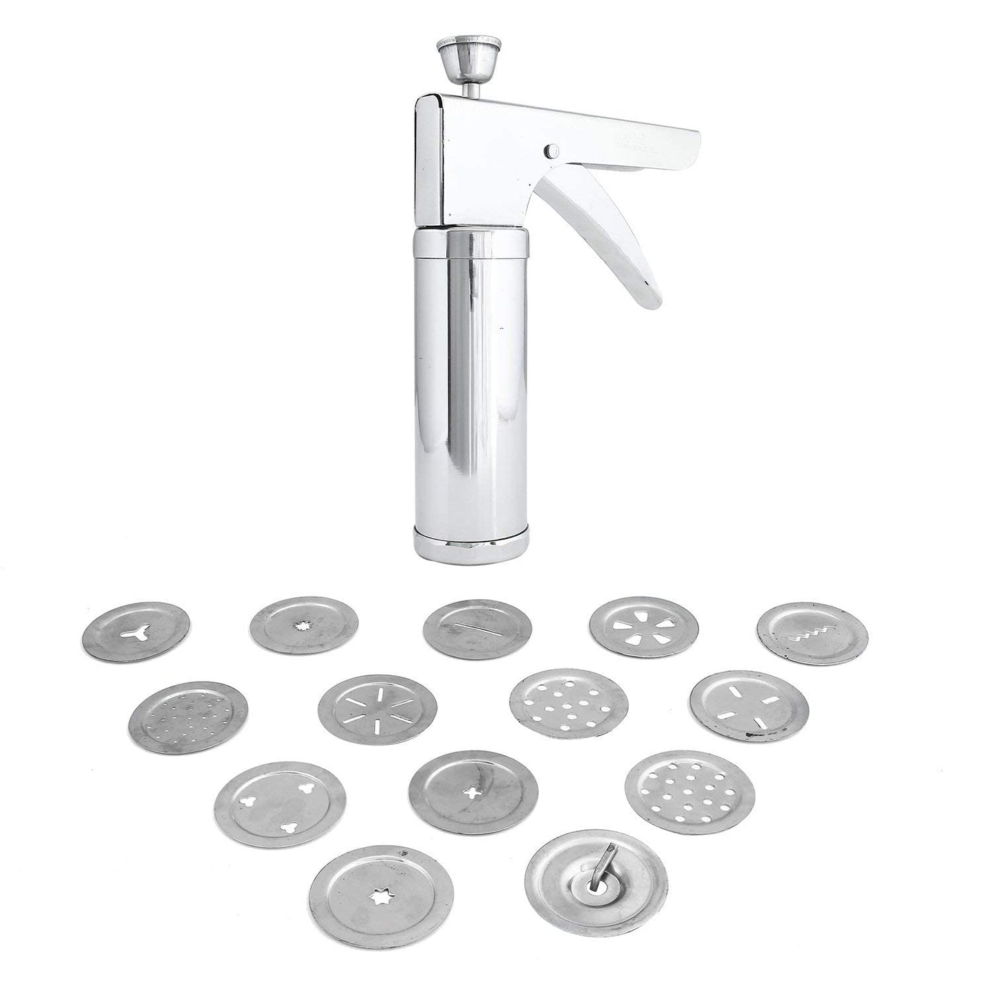 Stainless Steel Kitchen Press with Different Types of Jalies, Murukku Maker/Bhujiya Maker/Noodles/Cookies/Namkeen/Chakali Maker/Sev Maker/Farsan Maker/Gathiya Maker