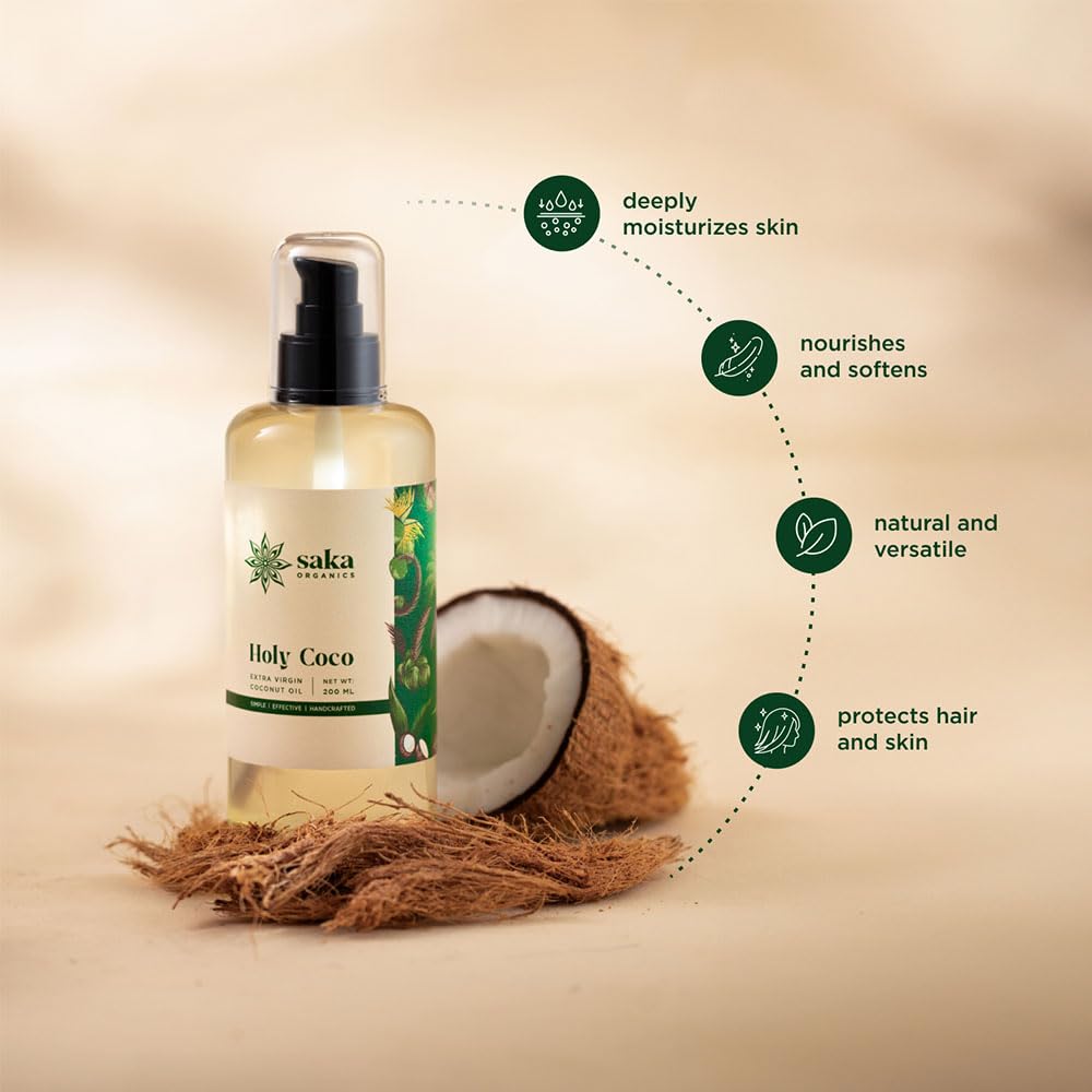 Saka Organics - Holy Coco | Handmade Extra Virgin Coconut Oil | Natural Hair Care for All Hair Types (200 ml)