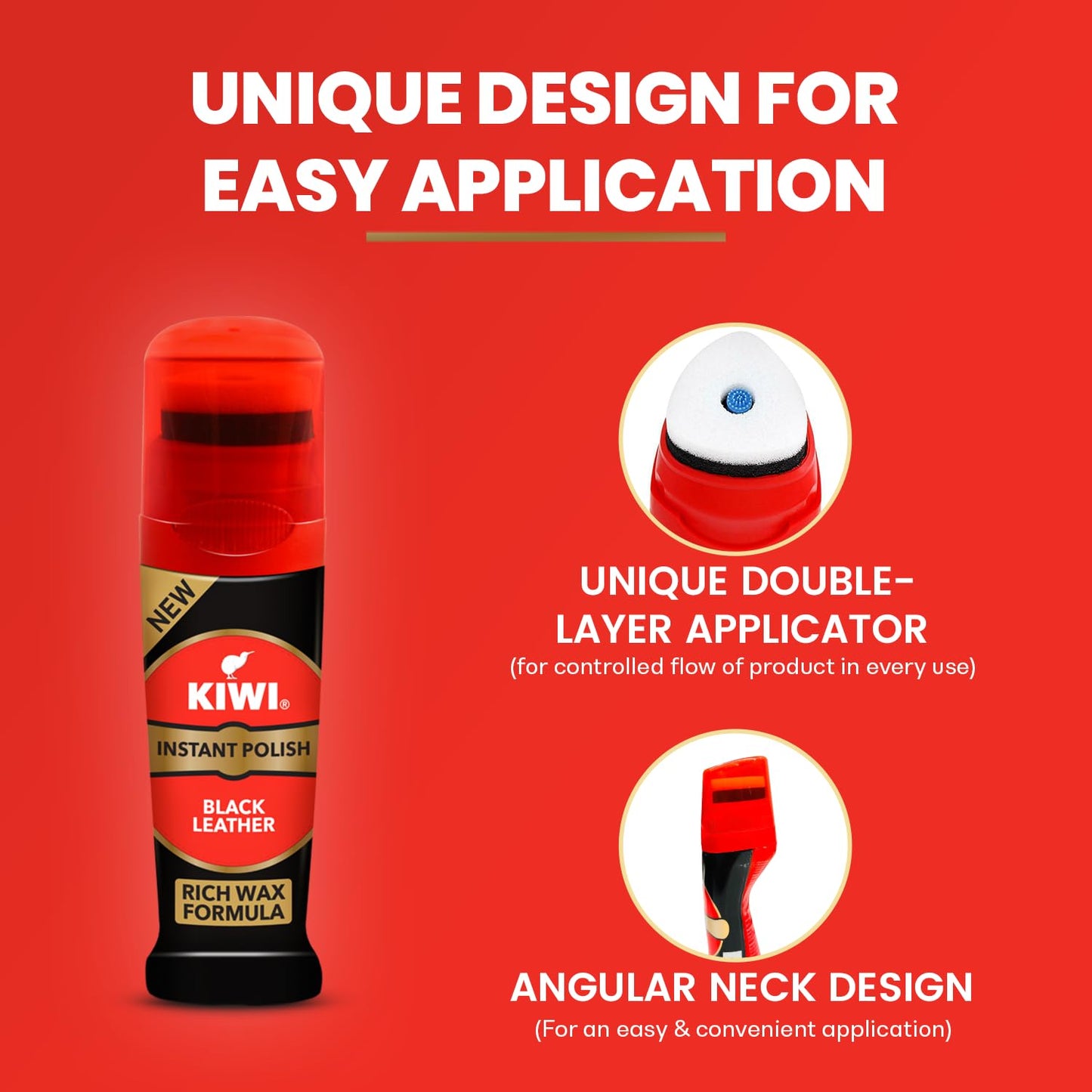 4x Kiwi Instant Polish - Black Leather 75ml each - Pack of 4