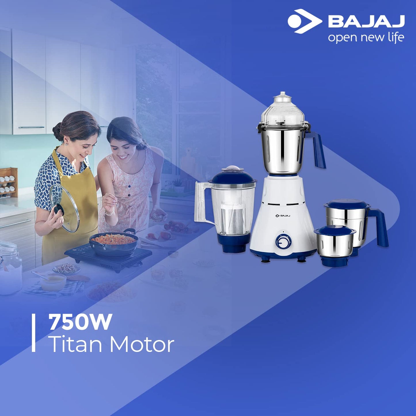 Bajaj Rex Mixer Grinder 750W|4 Mixer Jars|Mixie for Kitchen with Nutri-Pro Feature|Titan Motor-Heavy Duty Grinding|Adjustable Speed Control|Multifunctional Blade System|1 Yr Warranty By Bajaj|White