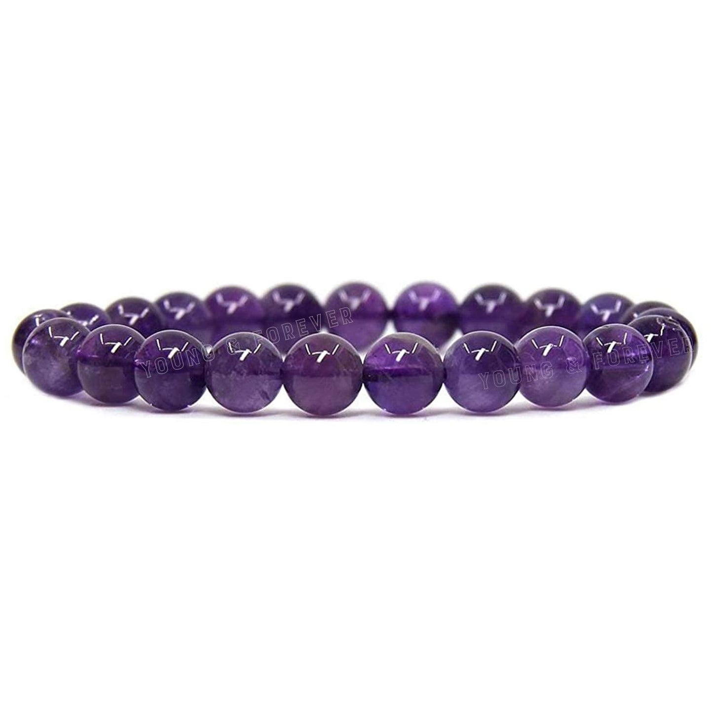 Young & Forever Gift Energized Reiki Crystal Semi Precious Gemstone Amethyst Bracelet for Purification Healing Stone Stretch Bracelet for Men and Women