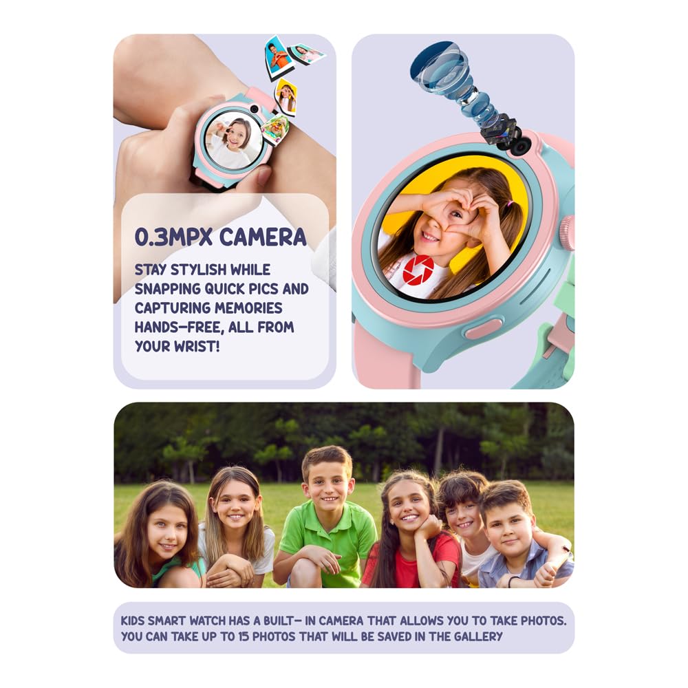 Spiky Cacus 4G Calling Multi-UI IPX7 Waterproof Kids Smartwatch | Rotatable Menu Dial,GPS Tracking, Video Call, Calling Watch, Games, Geo-Fencing, SOS | Best for Kids Girls & Boys 4-12 Years | Pink