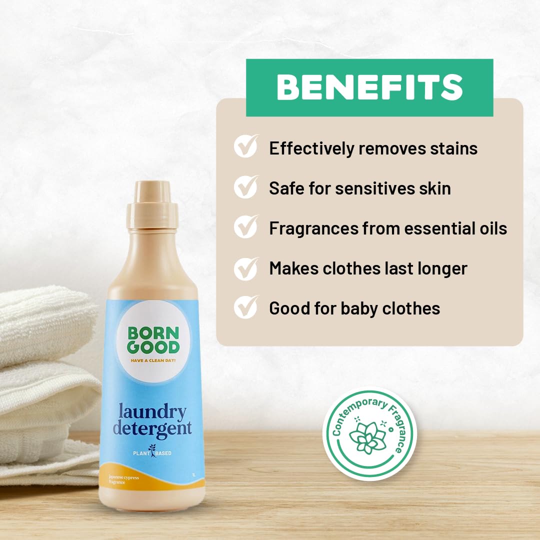 Born Good Plant Based Japanese Cypress Fragrance Laundry Detergent, Biodegradable, Non-Toxic And Eco-Friendly - 1 Ltr (Pack of 1)