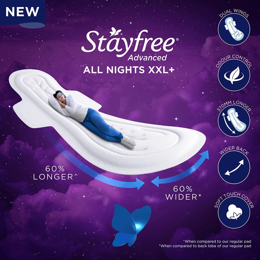 Stayfree Advanced XXL+ Ultra Thin Sanitary Pads for Women | 16 Soft Cotton Pads for All Night Ultra Comfort | Absorbs 2x More with Wider Back | Prevent Rashes | Odour Control