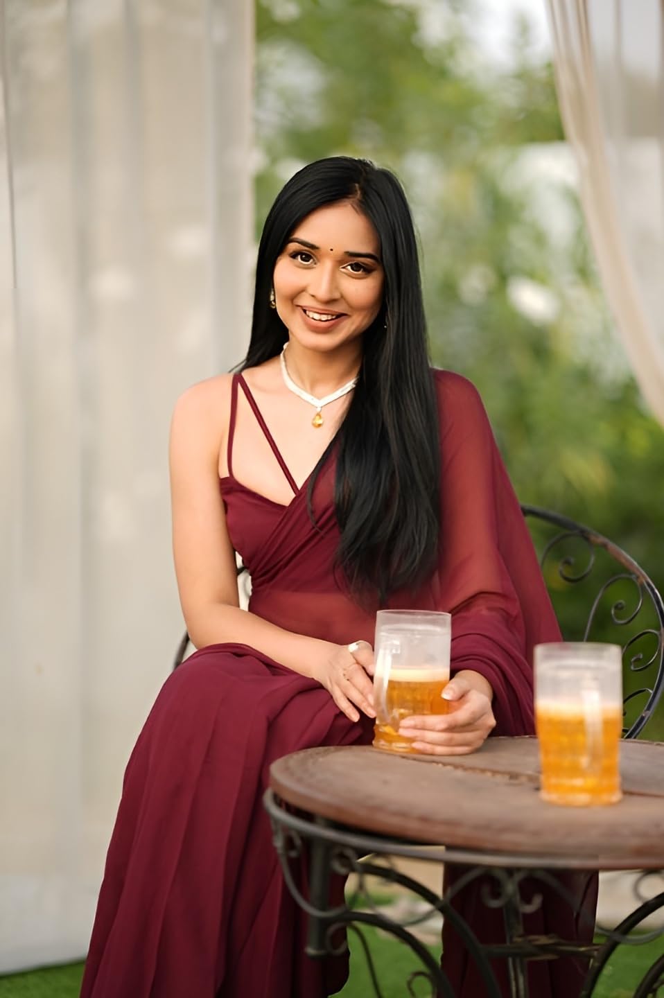 Stylescope Women's Plain Georgette Ready To Wear One Minute Saree With Unstitched Blouse Piece (Kalki Maroon_Maroon_Free Size)